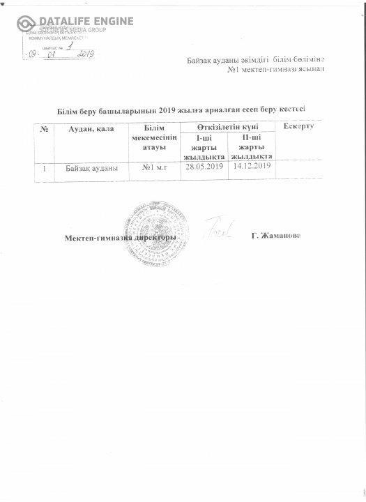 Директордың 2019 жылға арналған есеп беру кестесі