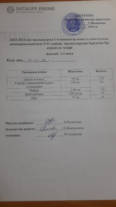 бір күндік ас мәзірі